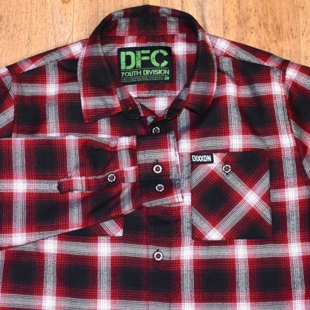Dixxon DFC Flannel Shirt Youth XL Red Black D-Tech Plaid Button Down